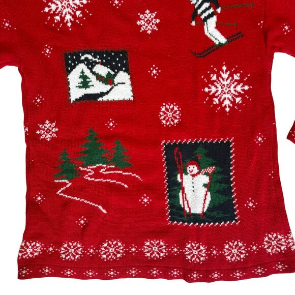 NutCracker Womens Festive Winter Sweater Medium Holiday Snowflakes Snowman Skier - Picture 2 of 11